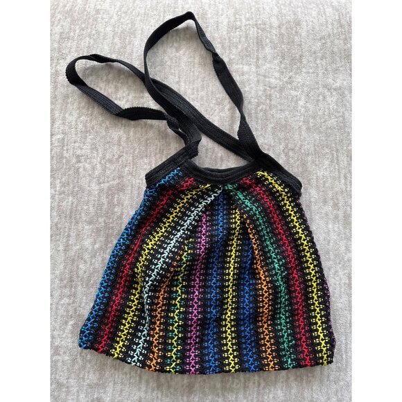 Vintage Black and Rainbow Crochet Tote - Picture 1 of 7